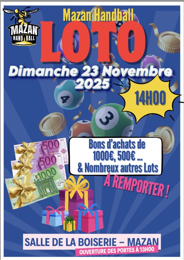 sortie à MAZAN, Vaucluse. LOTO DU HANDBALL Sortir à MAZAN(Vaucluse). MAZAN.
