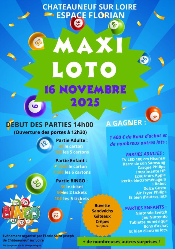 sortie à CHATEAUNEUF SUR LOIRE, Loiret. MAXI LOTO Sortir à CHATEAUNEUF SUR LOIRE(Loiret). CHATEAUNEUF SUR LOIRE.