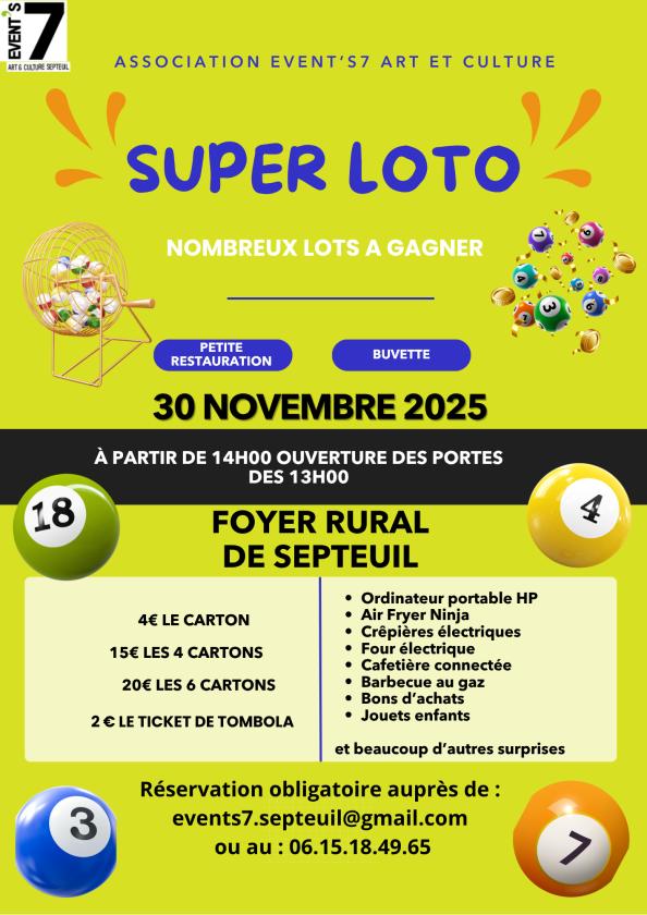 sortie à SEPTEUIL, Yvelines. SUPER LOTO Sortir à SEPTEUIL(Yvelines). SEPTEUIL.