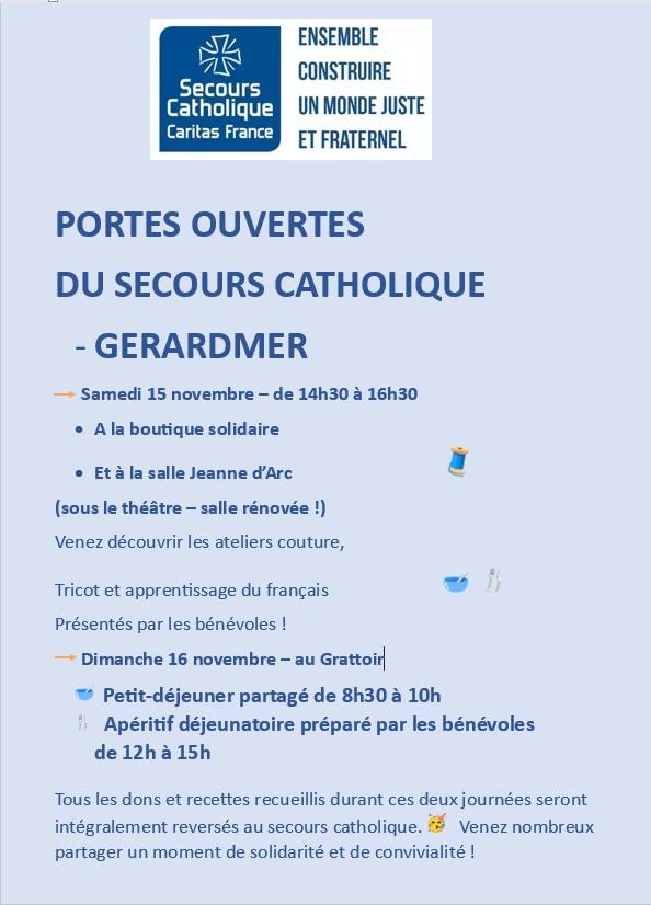 sortie à GERARDMER, Vosges. PORTES-OUVERTES DU SECOURS CATHOLIQUE DE GÉRARDMER Sortir à GERARDMER(Vosges). GERARDMER.