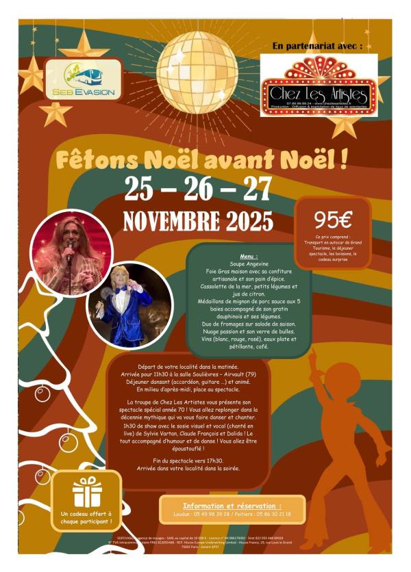 sortie à AIRVAULT, Deux Sèvres. REPAS-DANSANT ET SPECTACLE ANNÉES 70'S Sortir à AIRVAULT(Deux Sèvres). AIRVAULT.