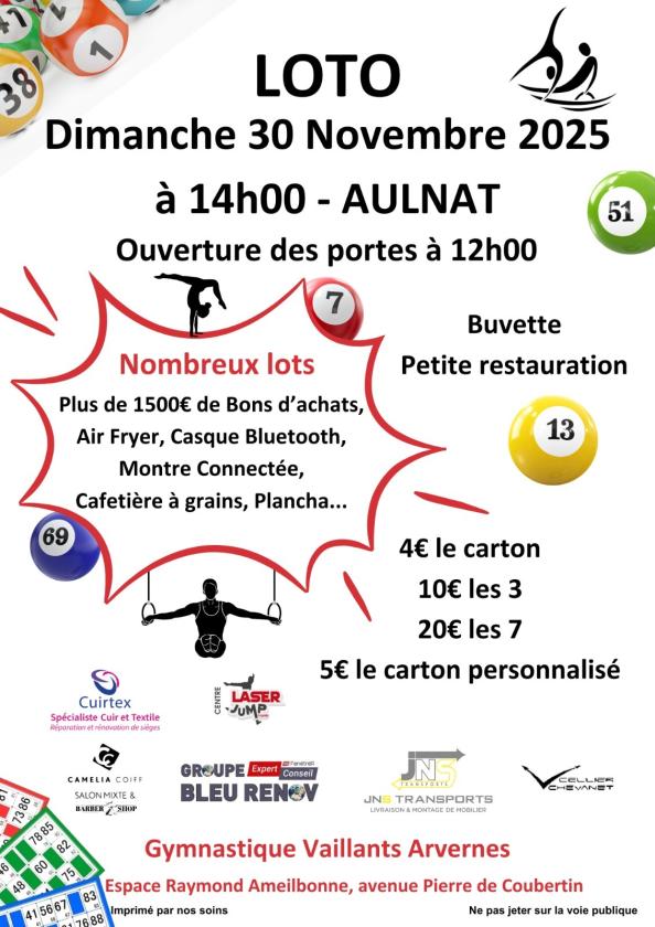 sortie à AULNAT, Puy de Dôme. GRAND LOTO 2025 Sortir à AULNAT(Puy de Dôme). AULNAT.