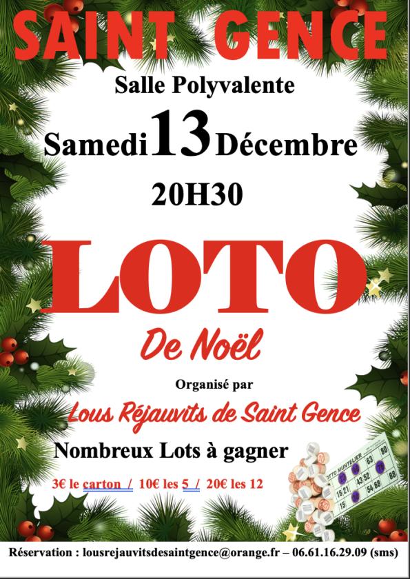 sortie à ST GENCE, Haute Vienne. LOTO DE NOËL Sortir à ST GENCE(Haute Vienne). ST GENCE.