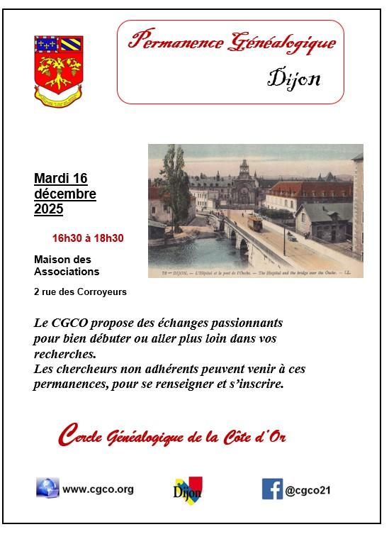 sortie à DIJON, Côte d'Or. GÉNÉALOGIE DIJON, PERMANENCE Sortir à DIJON(Côte d'Or). DIJON.