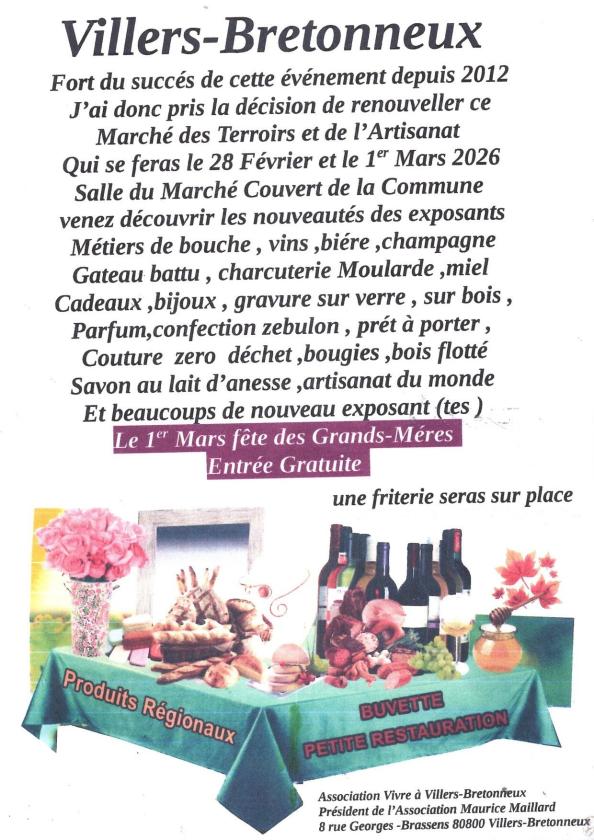 sortie à VILLERS BRETONNEUX, Somme. MARCHE DES TERROIRS ET DE L' ARTISANAT Sortir à VILLERS BRETONNEUX(Somme). VILLERS BRETONNEUX.