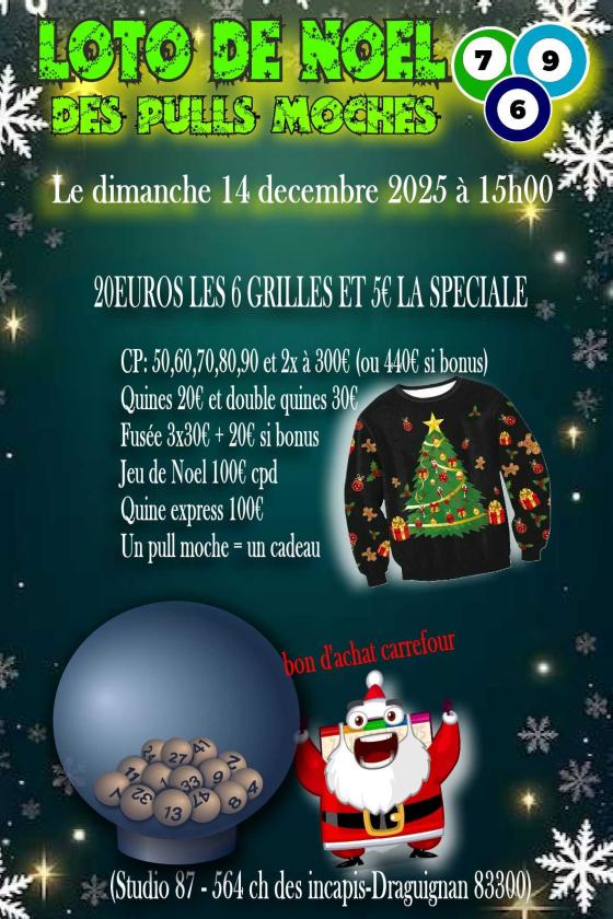 sortie à DRAGUIGNAN, Var. SUPER LOTO DE NOEL DRAGUIGNAN AU STUDIO 87 Sortir à DRAGUIGNAN(Var). DRAGUIGNAN.