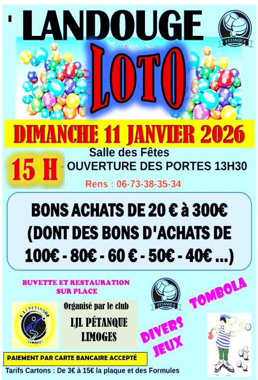 sortie à LIMOGES, Haute Vienne. LOTO DU 11 JANVIER 2026 Sortir à LIMOGES(Haute Vienne). LIMOGES.