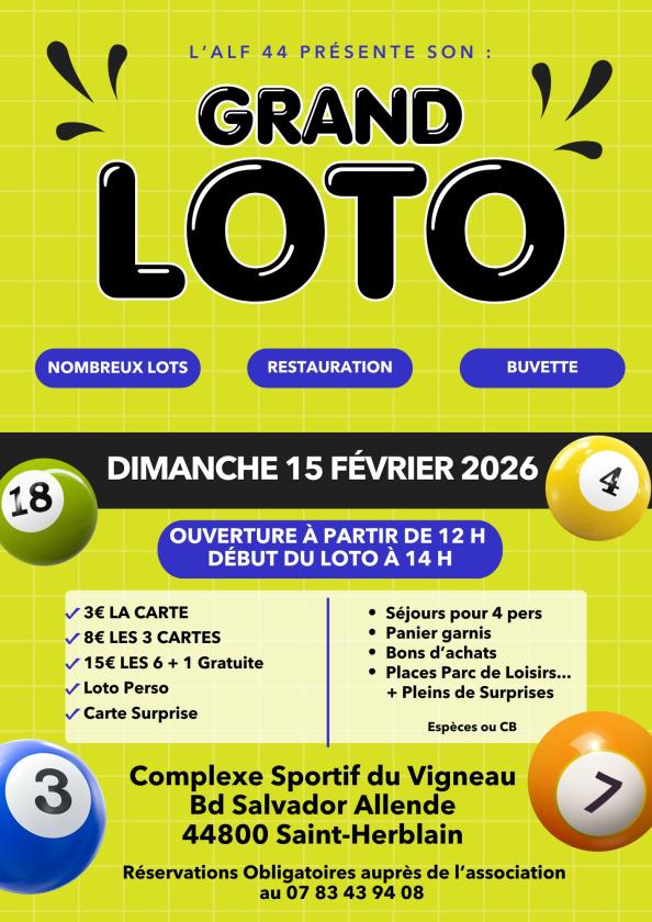 sortie à ST HERBLAIN, Loire Atlantique. GRAND LOTO DE ST-HERBLAIN Sortir à ST HERBLAIN(Loire Atlantique). ST HERBLAIN.