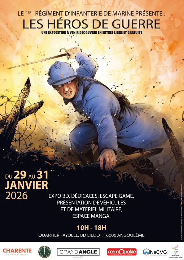 sortie à ANGOULEME, Charente. EXPOSITION "LES HÉROS DE GUERRE EN BD " - 1ER RIMA Sortir à ANGOULEME(Charente). ANGOULEME.