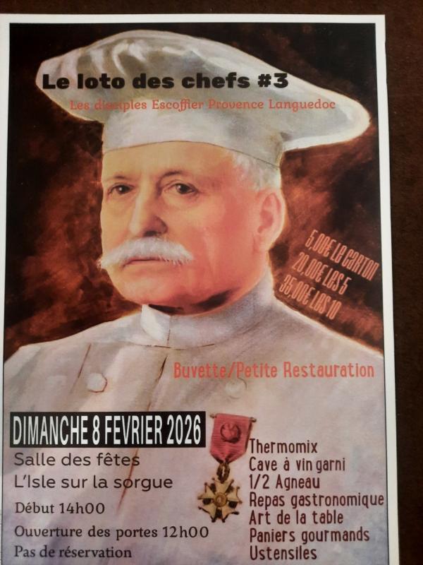 sortie à L ISLE SUR LA SORGUE, Vaucluse. LOTO DES CHEFS Sortir à L ISLE SUR LA SORGUE(Vaucluse). L ISLE SUR LA SORGUE.