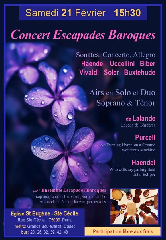 sortie à PARIS, Paris. CONCERT ESCAPADES BAROQUES : PURCELL, VIVALDI .... Sortir à PARIS(Paris). PARIS.