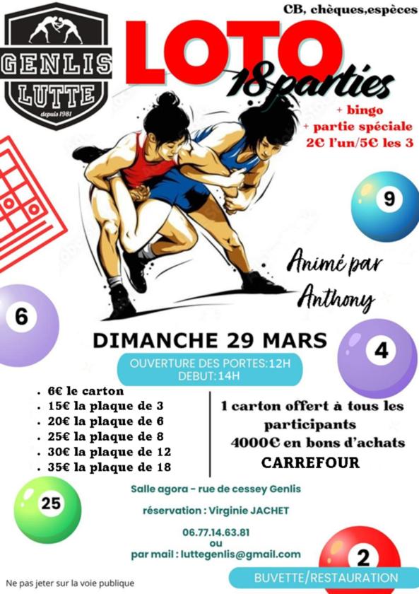 sortie à GENLIS, Côte d'Or. LOTO GENLIS LUTTE Sortir à GENLIS(Côte d'Or). GENLIS.