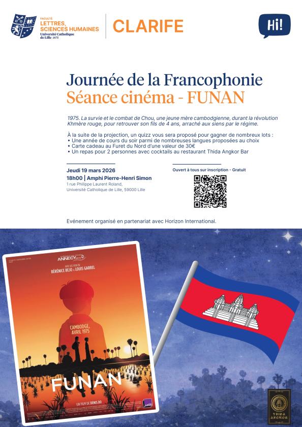 sortie à LILLE, Nord. JOURNÉE DE LA FRANCOPHONIE - PROJECTION FUNAN Sortir à LILLE(Nord). LILLE.