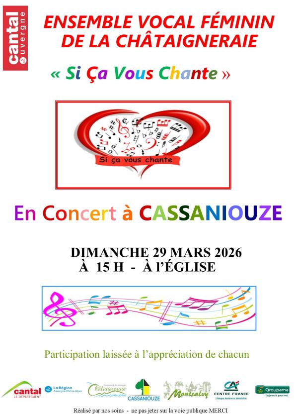 sortie à CASSANIOUZE, Cantal. CONCERT CHORALE Sortir à CASSANIOUZE(Cantal). CASSANIOUZE.