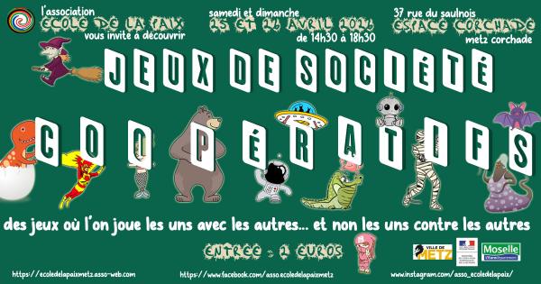 sortie à METZ, Moselle. APRÈS-MIDIS JEUX DE SOCIÉTÉ COOPÉRATIFS Sortir à METZ(Moselle). METZ.