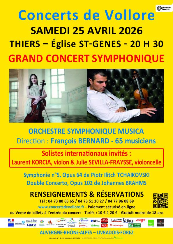 sortie à THIERS, Puy de Dôme. GRAND CONCERT SYMPHONIQUE – LAURENT KORCIA, VIOLON Sortir à THIERS(Puy de Dôme). THIERS.