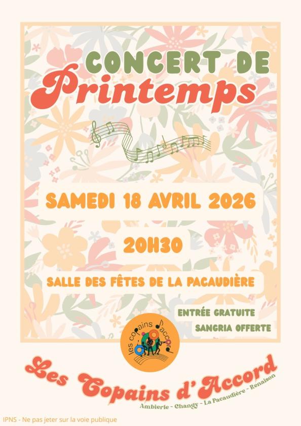 sortie à LA PACAUDIERE, Loire. LES COPAINS D'ACCORD EN CONCERT DE PRINTEMPS Sortir à LA PACAUDIERE(Loire). LA PACAUDIERE.