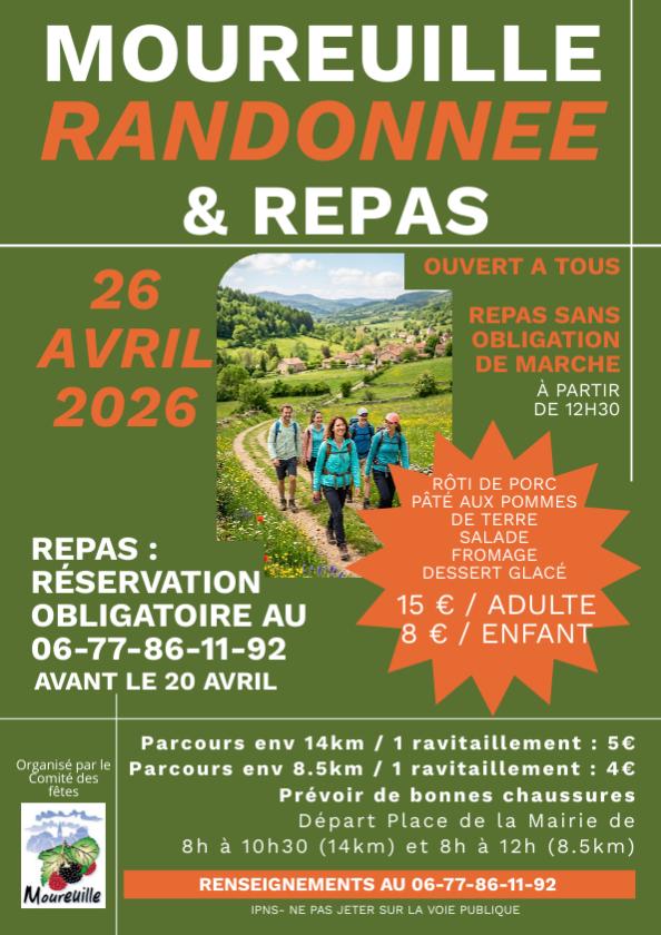 sortie à MOUREUILLE, Puy de Dôme. RANDONNÉE ET REPAS DIMANCHE 26 AVRIL À MOUREUILLE Sortir à MOUREUILLE(Puy de Dôme). MOUREUILLE.