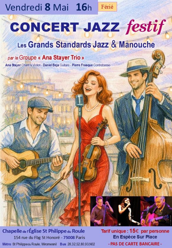 sortie à PARIS 08, Paris. CONCERT JAZZ FESTIF - LES GRANDS STANDARDS JAZZ E Sortir à PARIS 08(Paris). PARIS 08.