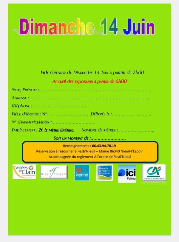 sortie à NIEUIL L ESPOIR, Vienne. VIDE GRENIER DE LA FOIRE À LA LAINE Sortir à NIEUIL L ESPOIR(Vienne). NIEUIL L ESPOIR.