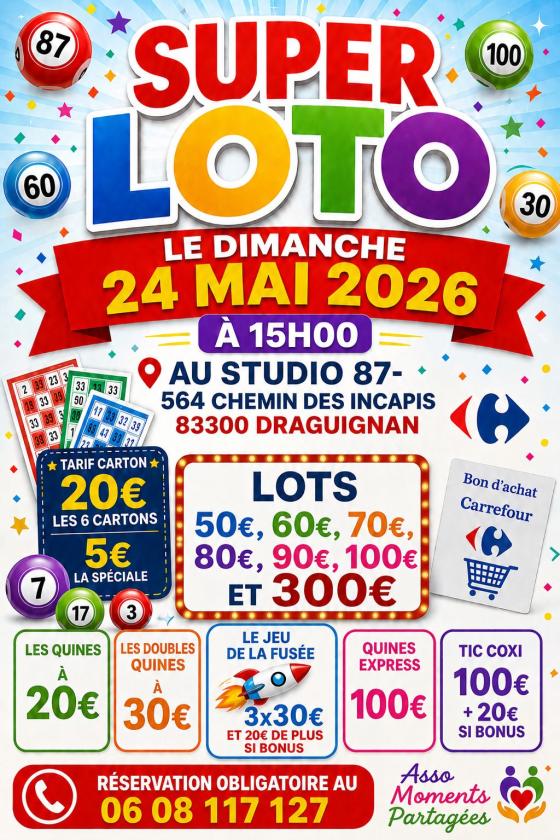 sortie à DRAGUIGNAN, Var. SUPER LOTO DRAGUIGNAN AU STUDIO 87 Sortir à DRAGUIGNAN(Var). DRAGUIGNAN.