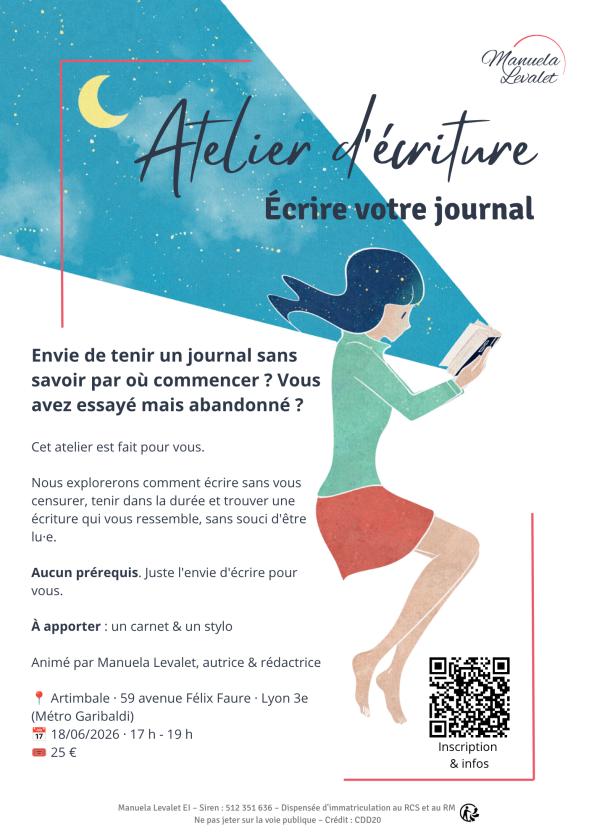 sortie à LYON, Rhône. ATELIER D'ÉCRITURE — ÉCRIRE SON JOURNAL Sortir à LYON(Rhône). LYON.