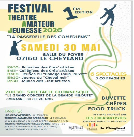 sortie à LE CHEYLARD, Ardèche. FESTIVAL THÉÂTRE AMATEUR JEUNESSE 2026 Sortir à LE CHEYLARD(Ardèche). LE CHEYLARD.