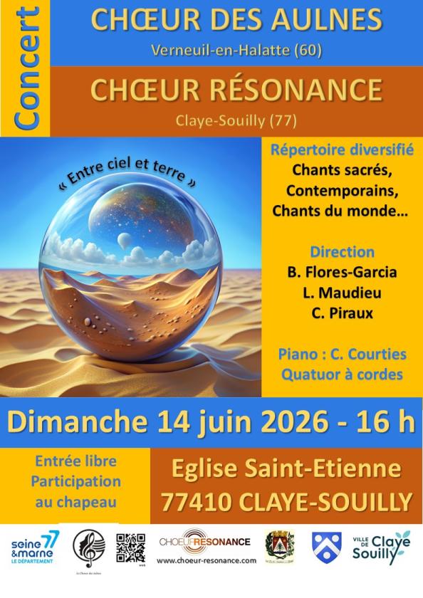 sortie à CLAYE SOUILLY, Seine et Marne. CONCERT CHORAL : "ENTRE CIEL ET TERRE" Sortir à CLAYE SOUILLY(Seine et Marne). CLAYE SOUILLY.