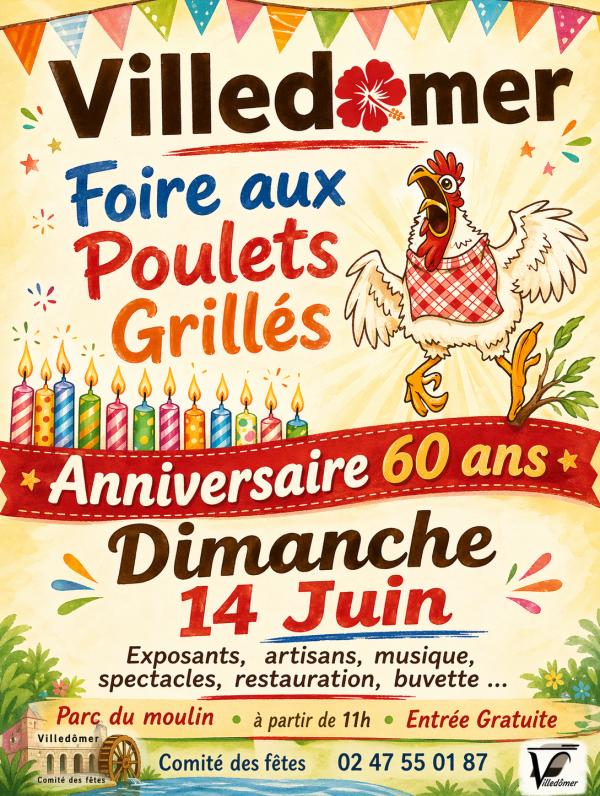 sortie à VILLEDOMER, Indre et Loire. FÊTE AUX POULETS GRILLÉS Sortir à VILLEDOMER(Indre et Loire). VILLEDOMER.