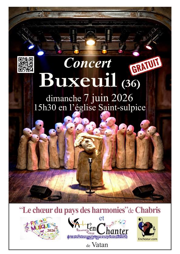 sortie à BUXEUIL, Indre. CONCERT GRATUIT-FÊTE DE LA MUSIQUE Sortir à BUXEUIL(Indre). BUXEUIL.