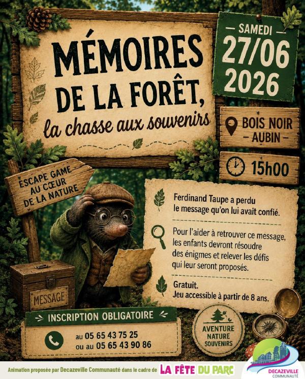 sortie à AUBIN, Aveyron. ESCAPE GAME "MÉMOIRES DE LA FORÊT" Sortir à AUBIN(Aveyron). AUBIN.