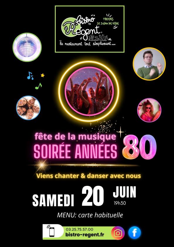 sortie à ST JULIEN LES VILLAS, Aube. FÊTE DE LA MUSIQUE : SOIRÉE ANNÉES 80 Sortir à ST JULIEN LES VILLAS(Aube). ST JULIEN LES VILLAS.