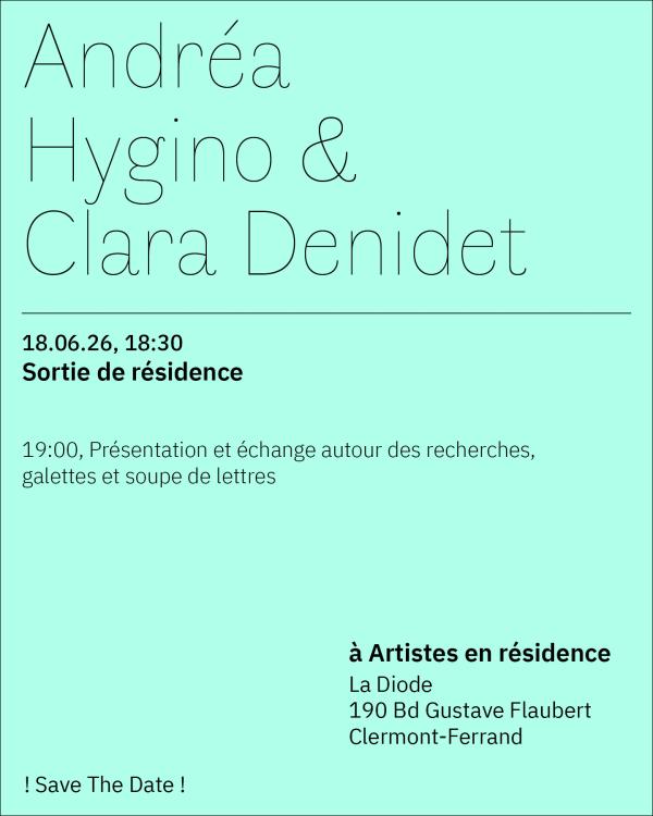 sortie à CLERMONT FERRAND, Puy de Dôme. 18.06.26 | ANDRÉA HYGINO & CLARA DENIDET | SORTIE Sortir à CLERMONT FERRAND(Puy de Dôme). CLERMONT FERRAND.