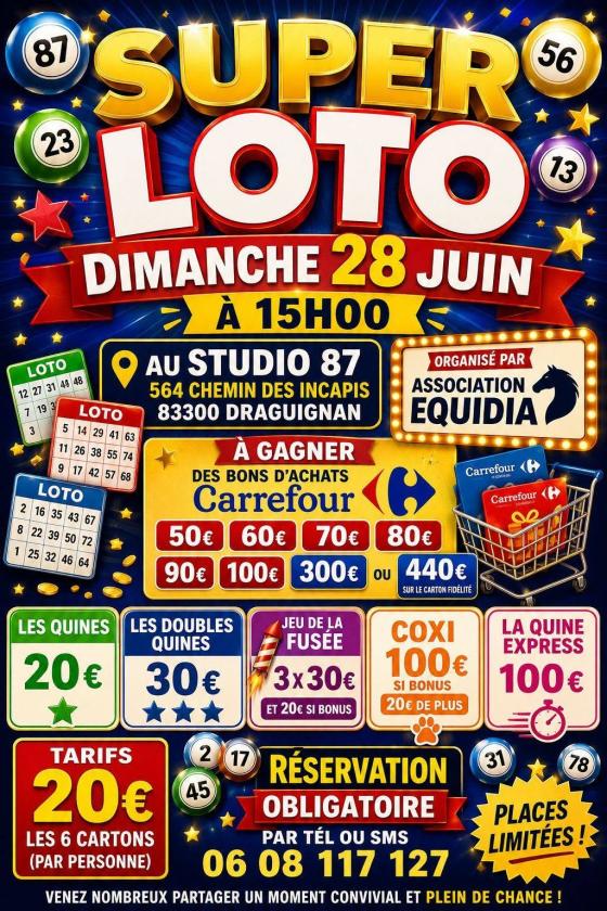 sortie à DRAGUIGNAN, Var. SUPER LOTO DRAGUIGNAN AU STUDIO 87 Sortir à DRAGUIGNAN(Var). DRAGUIGNAN.