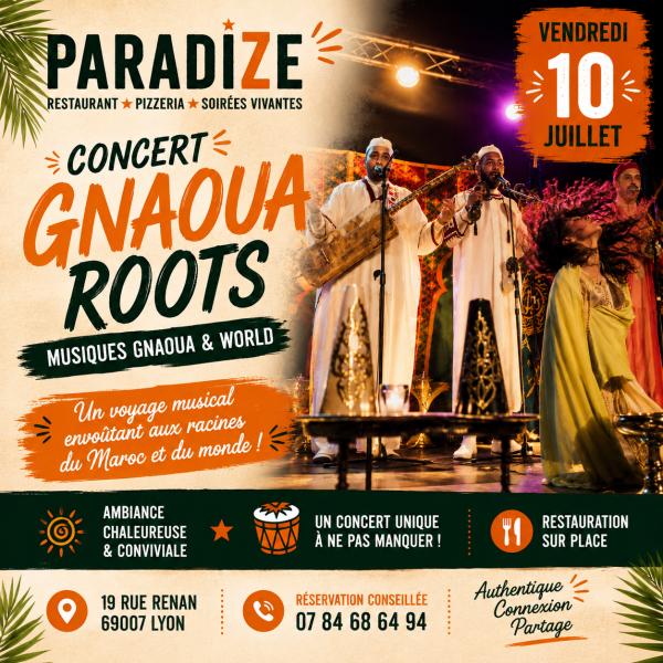 sortie à LYON, Rhône. DINER CONCERT GNAOUA ROOTS Sortir à LYON(Rhône). LYON.