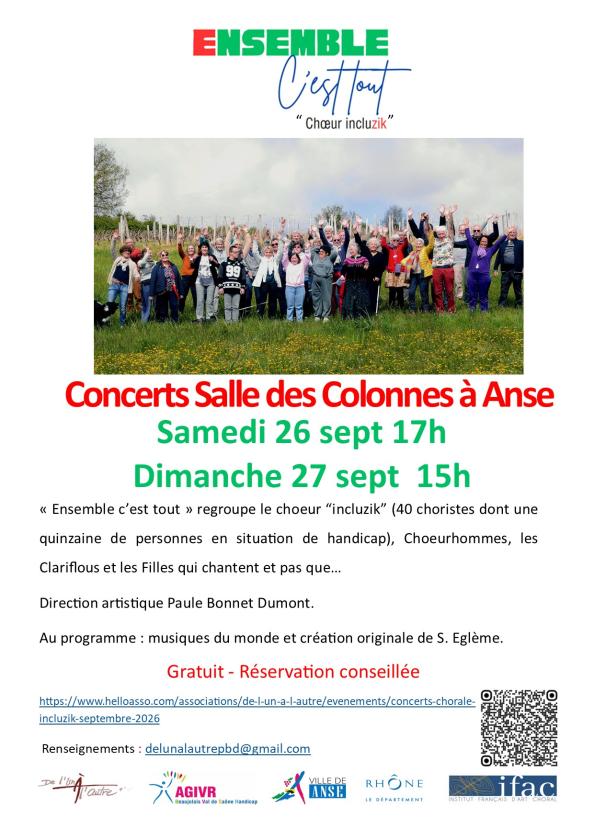 sortie à ANSE, Rhône. CONERT CHORALE INCLUSIVE ENSEMBLE C'EST TOUT Sortir à ANSE(Rhône). ANSE.