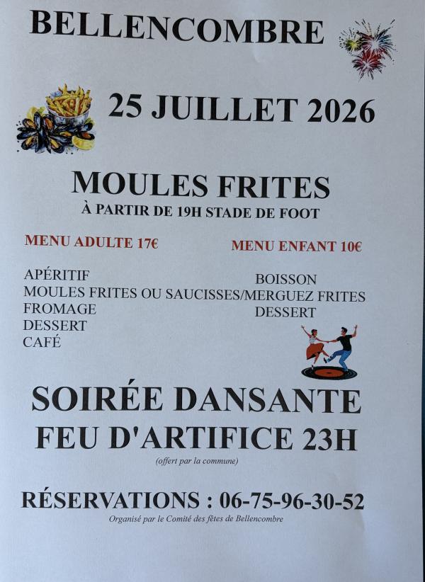 sortie à BELLENCOMBRE, Seine Maritime. SOIRÉE MOULES FRITES /FEU D’ARTIFICE Sortir à BELLENCOMBRE(Seine Maritime). BELLENCOMBRE.