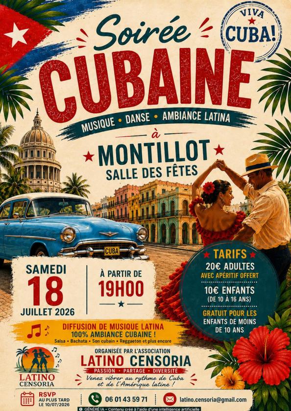 sortie à MONTILLOT, Yonne. SOIRÉE CUBAINE Sortir à MONTILLOT(Yonne). MONTILLOT.