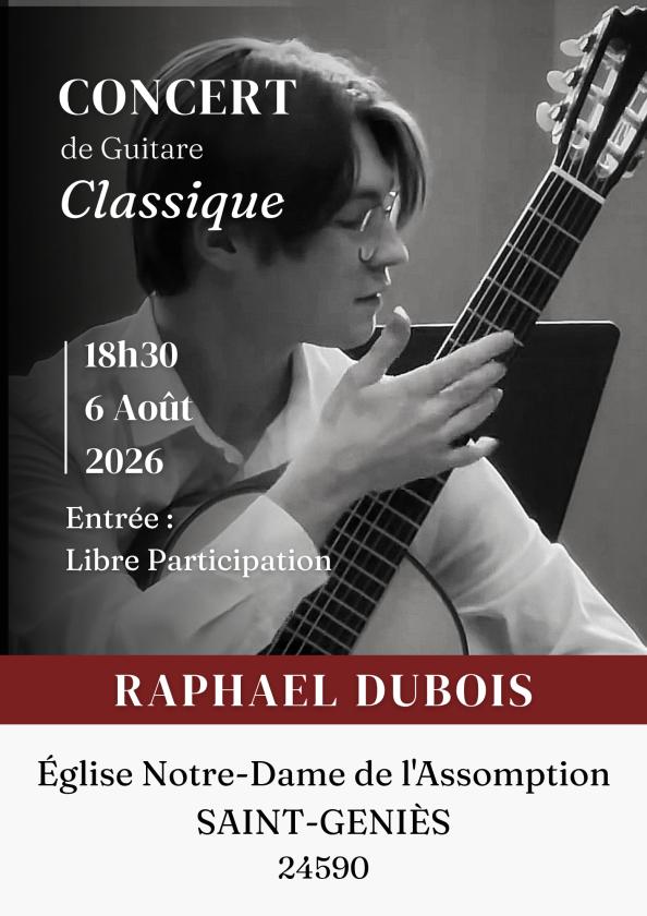 sortie à ST GENIES, Dordogne. CONCERT DE GUITARE CLASSIQUE Sortir à ST GENIES(Dordogne). ST GENIES.