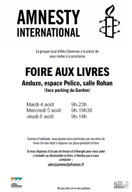 sortie à ANDUZE, Gard. FOIRE AUX LIVRES - AMNESTY INTERNATIONAL Sortir à ANDUZE(Gard). ANDUZE.