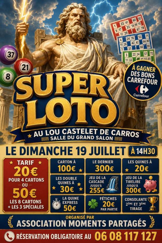 sortie à CARROS, Alpes Maritimes. SUPER LOTO AU LOU CASTELET DE CARROS Sortir à CARROS(Alpes Maritimes). CARROS.