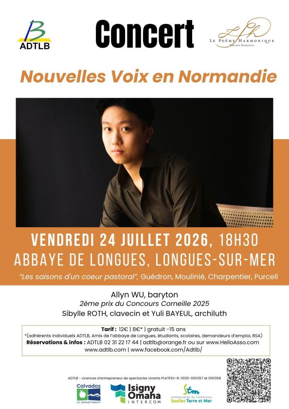 sortie à LONGUES SUR MER, Calvados. CONCERT BAROQUE DE ALLYN WU, BARYTON Sortir à LONGUES SUR MER(Calvados). LONGUES SUR MER.