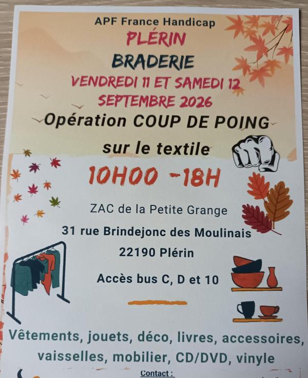 sortie à PLERIN, Côtes d'Armor. APF FRANCE HANDICAP - BRADERIE Sortir à PLERIN(Côtes d'Armor). PLERIN.