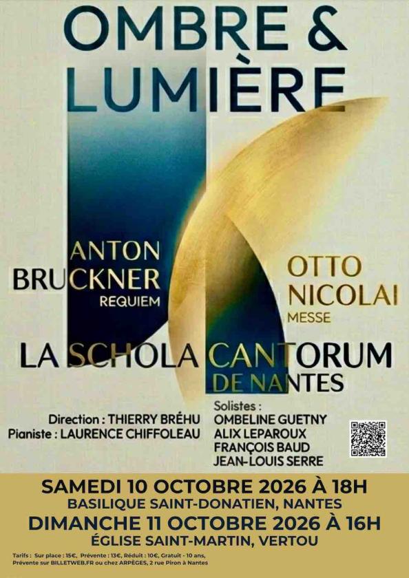 sortie à NANTES, Loire Atlantique. LA SCHOLA CANTORUM DE NANTES, CONCERT OMBRE ET LUM Sortir à NANTES(Loire Atlantique). NANTES.