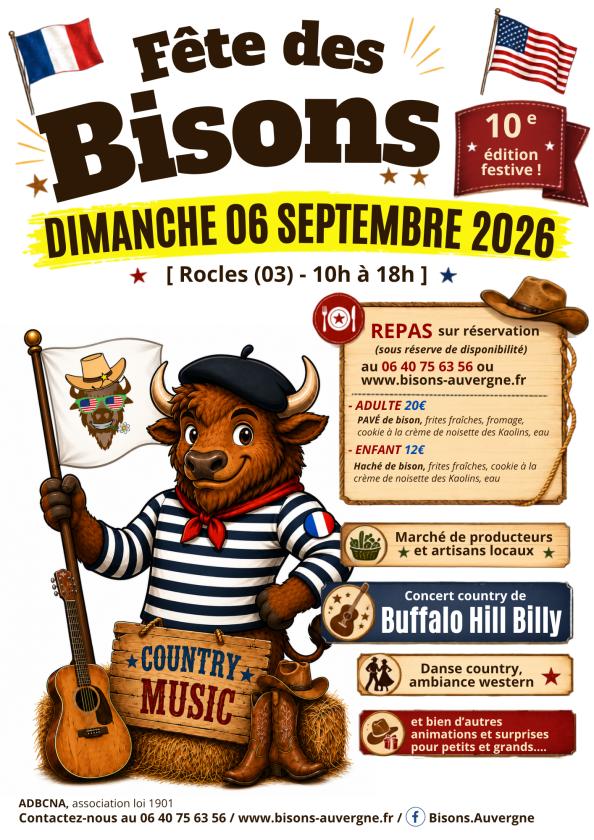 sortie à ROCLES, Allier. FÊTE DES BISONS 2026 Sortir à ROCLES(Allier). ROCLES.