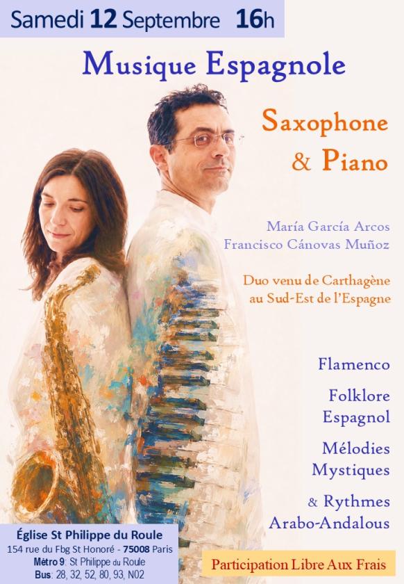 sortie à PARIS 08, Paris. SAXOPHONE & PIANO : MUSIQUE ESPAGNOLE Sortir à PARIS 08(Paris). PARIS 08.