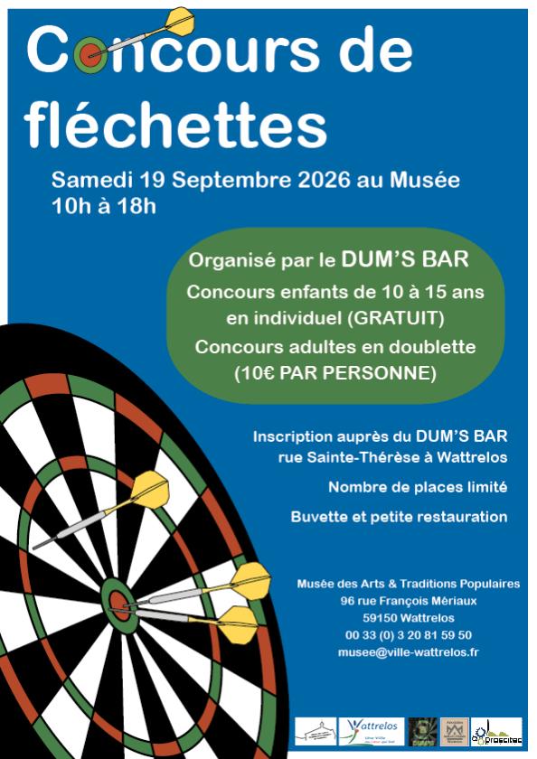 sortie à WATTRELOS, Nord. CONCOURS DE FLÉCHETTES AVEC LE DUM'S BAR ! Sortir à WATTRELOS(Nord). WATTRELOS.