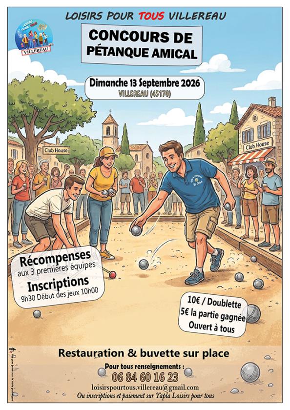 sortie à VILLEREAU, Loiret. CONCOURS DE PÉTANQUE AMICAL Sortir à VILLEREAU(Loiret). VILLEREAU.