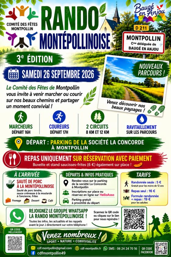 sortie à BAUGE, Maine et Loire. LA RANDO MONTÉPOLLINOISE 2026 Sortir à BAUGE(Maine et Loire). BAUGE.