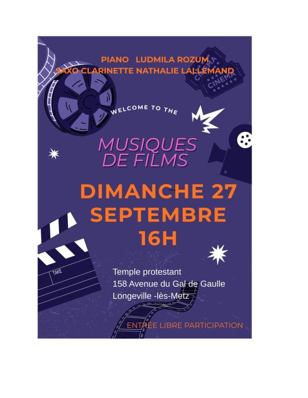sortie à LONGEVILLE LES METZ, Moselle. CONCERT "MUSIQUES DE FILMS" Sortir à LONGEVILLE LES METZ(Moselle). LONGEVILLE LES METZ.
